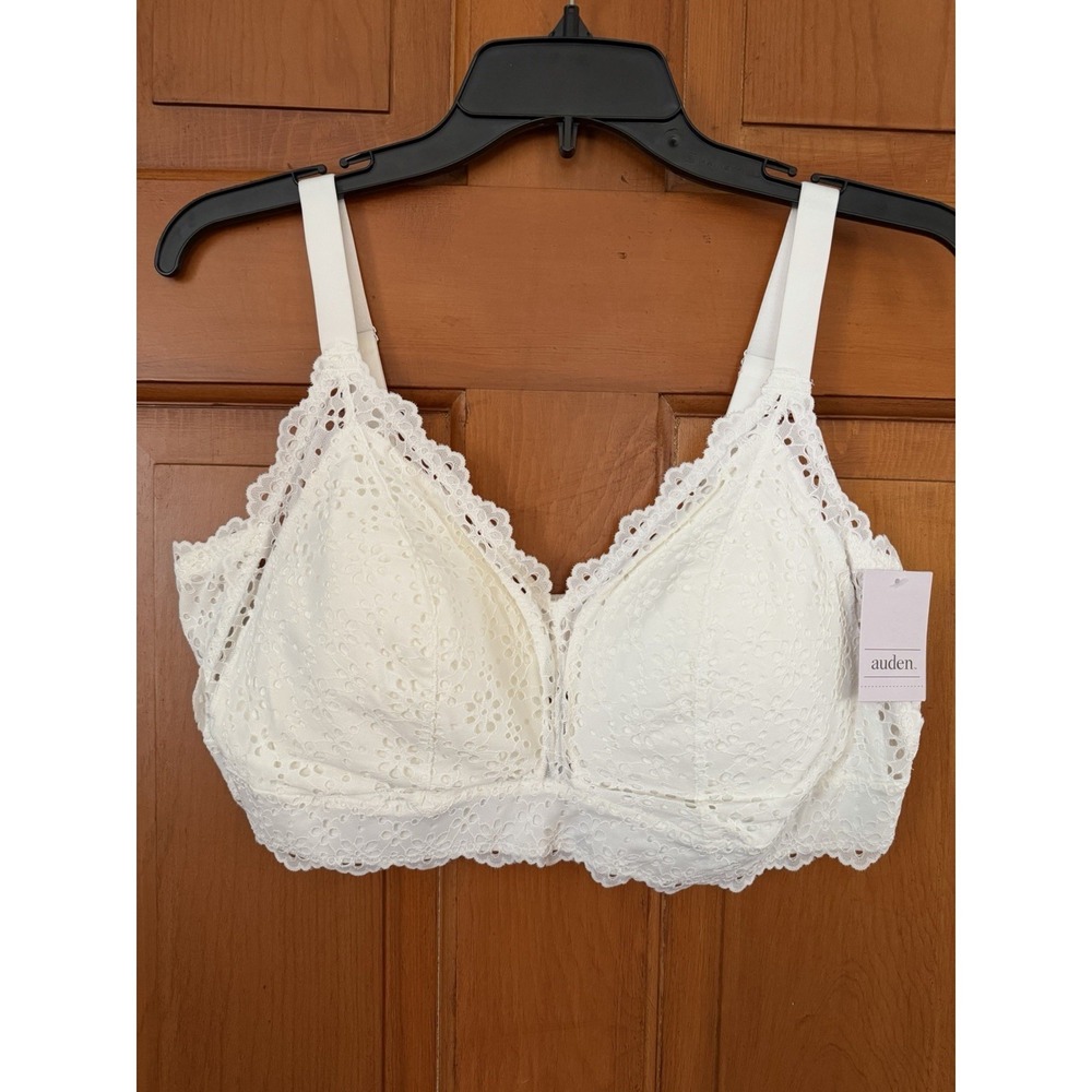 Auden Women's White Lace Wirefree Bralette Size 1X NWT Removable Pad